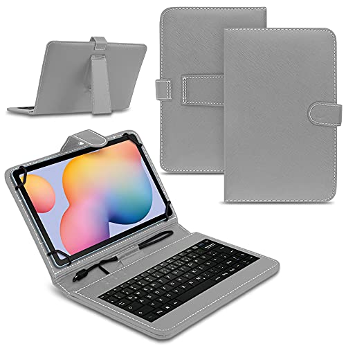 Tablet Hülle kompatibel für Samsung Galaxy Tab A7 2020 Tasche Tastatur Keyboard QWERTZ Schutzhülle Cover Standfunktion USB Schutz Case, Farben:Grau von Nauci