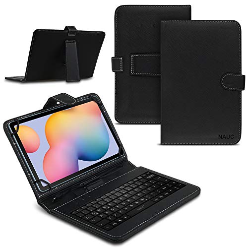 Tablet Hülle kompatibel für Samsung Galaxy Tab A7 2020 Tasche Tastatur Keyboard QWERTZ Schutzhülle Cover Standfunktion USB Schutz Case, Farben:Schwarz von Nauci
