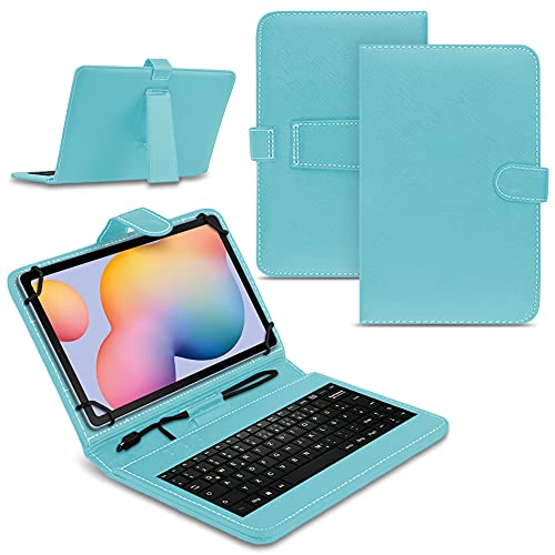 Tablet Hülle kompatibel für Samsung Galaxy Tab A7 2020 Tasche Tastatur Keyboard QWERTZ Schutzhülle Cover Standfunktion USB Schutz Case, Farben:Türkis von Nauci