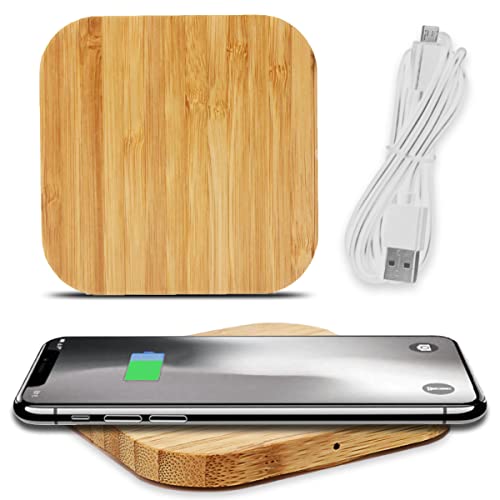 Naukita QI Wireless Ladematte Ladegerät 15W kompatibel mit Apple iPhone 15 14 Plus Pro Max Mini Kabellos Bambus Ladestation Induktives Laden Induktionsladegerät aus Echtholz, Modell:Quadrat von Naukita