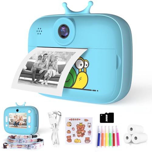 Nauotk Kinderkamera Sofortdruck, Digitalkamera für Kinder mit Druckpapier, 32G TF-Karte, Selfie-Videokamera mit 5 Farbstiften Geliefert, Geschenk für Mädchen und Jungen von 3–14 Jahren (Blau) von Nauotk