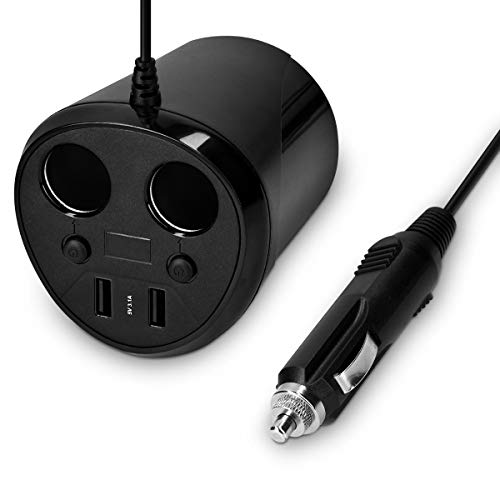 Navaris KFZ Zigarettenanzünder Verteiler 12V/24V Steckdose rund - mit 2X USB A Charger Spannungsanzeige - Zigaretten Anzünder Doppelsteckdose Auto von Navaris
