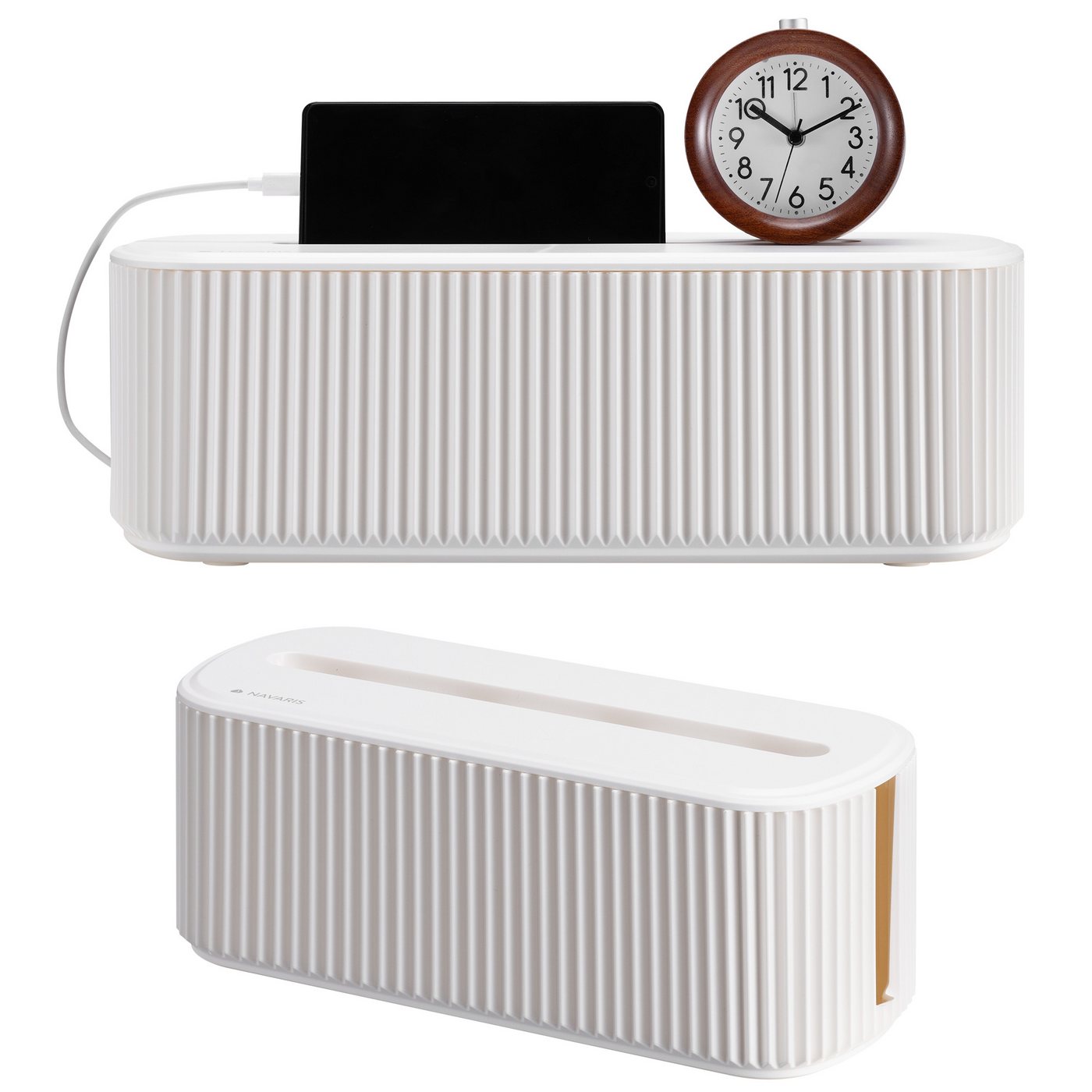 Navaris Kabelkanal Kabel Organizer Box - Kabelmanagement Box - Aufbewahrungsbox (2-St), Kabelbox 2er Set - Sichere und stilvolle Kabelaufbewahrung weiß von Navaris
