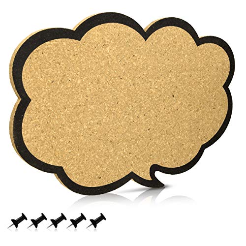 Navaris Kork Pinnwand Korkwand 44x29cm - Pinboard Korkwand Tafel - Pinwand im Gedankenwolke Design - Korktafel Korkplatte Memo Wand inkl. 5 Pins von Navaris