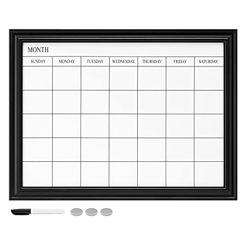 Navaris Magnetisches Whiteboard mit Rahmen - 60 x 45 cm magnetischer Wochenplaner - Tafel abwischbar mit Magneten Stifte - Magnettafel mit Kalender von Navaris