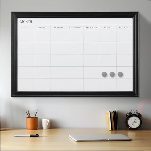 Navaris Magnetisches Whiteboard mit Rahmen - 75 x 50 cm magnetischer Wochenplaner - Tafel abwischbar mit Magneten Stifte - Magnettafel mit Kalender von Navaris
