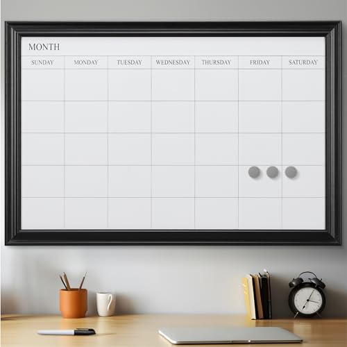 Navaris Magnetisches Whiteboard mit Rahmen - 90 x 60 cm magnetischer Wochenplaner - Tafel abwischbar mit Magneten Stifte - Magnettafel mit Kalender von Navaris