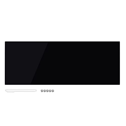Navaris Magnettafel Magnetboard aus Glas - 80x30cm Tafel magnetisch zum Beschriften - Notizboard Magnetwand inkl. Magnete Stift Schrauben - schwarz von Navaris