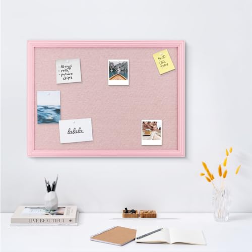 Navaris Memoboard mit Leinenoberfläche - Memoboard 58x43 cm mit Pinnwand aus Leinen - Pinwand Stofffläche mit Rahmen - inkl. Stecknadeln Pins - Rosa Rahmen und Leinen von Navaris