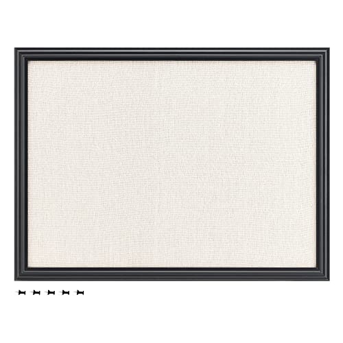 Navaris Memoboard mit Leinenoberfläche - Memoboard 58x43 cm mit Pinnwand aus Leinen - Pinwand Stofffläche mit Rahmen - inkl. Stecknadeln Pins von Navaris