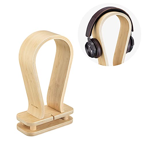 Navaris Universal Holz Kopfhörerhalter mit Kabelhalterung - Kopfhörer Halter Headset Halterung - Kopfhörerständer Headphone Stand - Bambus von Navaris