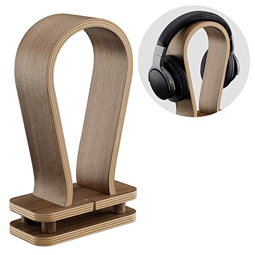 Navaris Universal Holz Kopfhörerhalter mit Kabelhalterung - Kopfhörer Halter Headset Halterung - Kopfhörerständer Headphone Stand - Walnussholz von Navaris