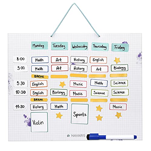 Navaris abwischbarer Wochenplan magnetisch 40 x 32cm - mit 115 Magneten und Stift - individualisierbare Magnettafel Familienplaner Wochenplaner Tafel von Navaris