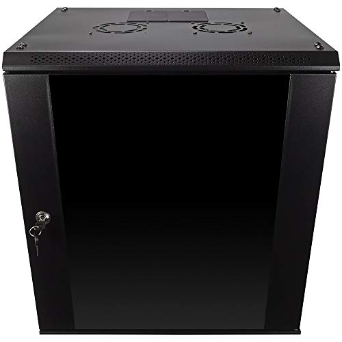 NavePoint 12U Server-Rack-Gehäuse mit Glastür, Kühlventilator, Schlössern und abnehmbaren Seitenteilen – 12U Wandhalterung, Netzwerkschrank, 48,3 cm (19 Zoll) Rack 45,9 cm tief von NavePoint