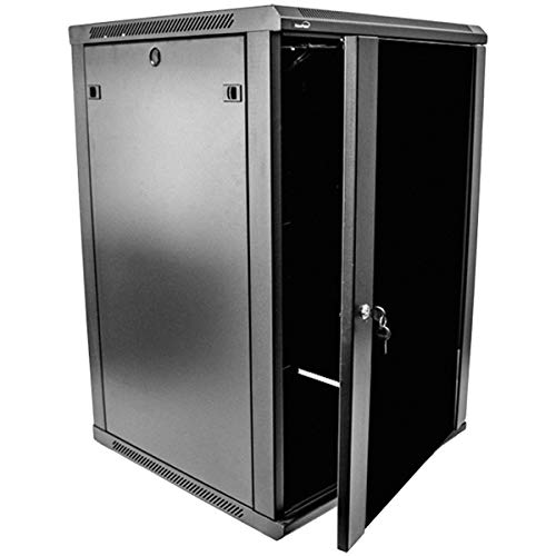 NavePoint 18U Server-Rack-Gehäuse – 59,9 cm tief, 18U Wandmontage, Netzwerkschrank mit verriegelbarer Glastür für 19-Zoll-IT-Geräte, 18U-Netzwerk-Rack mit 2 Lüftern, abnehmbare Seitenwände, Schwarz von NavePoint