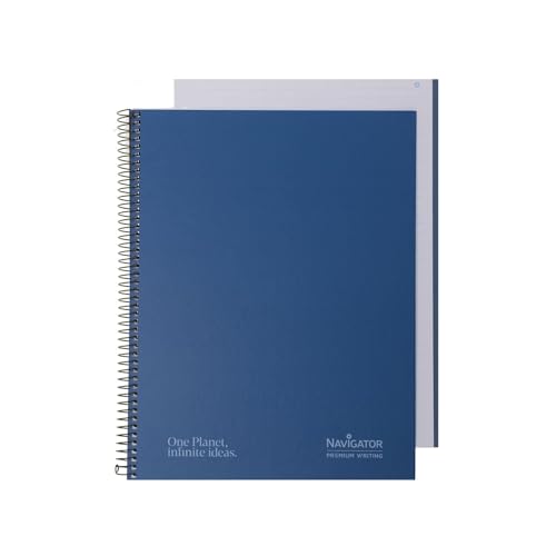 Navigator | A4-Block + extra harter Einband | 1 Linie | Rot | einfarbiger Rand | Papier 80 Gramm | 80 Blatt Microperforiert 4 Bohrungen | Spiralverschluss Spulensperre | Premium-Qualitätspapier von Navigator
