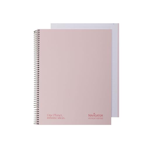 Navigator | Microperforiertes Notizbuch A4 | kariert 5x5 | extra fester Einband | Pastellrosa | Randfarbe | 80 g Papier | 80 Blatt 4 Bohrungen | Spiral-Spul-Lock | Premium-Qualitätspapier Writing von Navigator