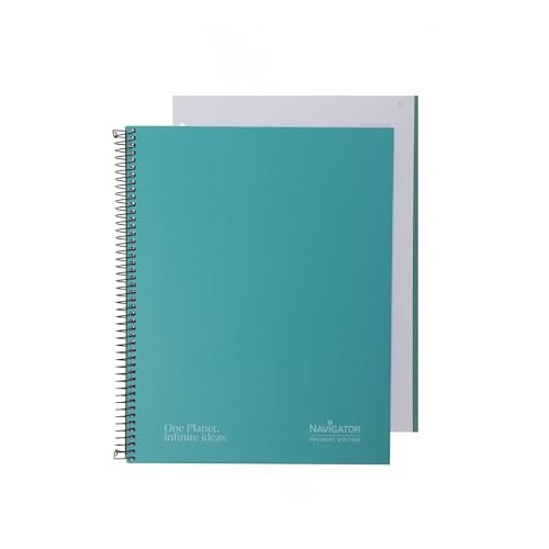 Navigator | Notizbuch A4 + extra Hardcover | 1 Zeile | Grün | Einfarbig | Papier 80 Gramm | 80 Blatt Microperforiert 4 Bohrungen | Spiralverschluss Coil Lock | Premium Qualität Papier Writing von Navigator
