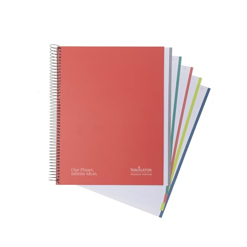 Navigator | Notizbuch A4 + extra Hardcover | 5x5 | rot | Rand 5 Farben | 80g Papier | 120 Blatt Microperforiert 4 Bohrungen | Spiralverschluss Coil-Lock | Premium Qualitätspapier Writing von Navigator