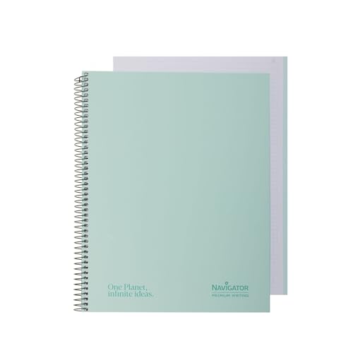 Navigator | Notizbuch A4 extra Hardcover | 5x5 | Mint | Randfarbe | 80 g Papier | 80 Blatt mikroperforiert 4 Bohrungen | Spiral-Spule | Premium Schreibpapier von Navigator