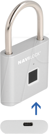 NAVILOCK 20966 - Vorhängeschloss mit Fingerabdrucksensor, 75 x 45 x 13 mm, silber von Navilock