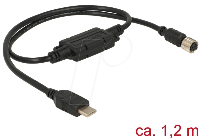NAVILOCK 62940 - M8 Buchse ser. wasserd. > USB Type-C™ 2.0 Stecker 1,2 m von Navilock