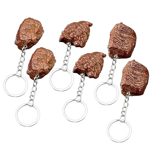 Schlüsselanhänger mit Steak-Motiv, realistischer PVC-Steak-Schlüsselhalter für Taschen, Rucksäcke, Schlüsselanhänger, Dekoration, 6 Stück Schlüsselanhänger mit Steak-Motiv, realistischer PVC-Steak-Schlüsselhalter für Taschen, Rucksäcke, Schlüsselanhänger, Dekoration, 6 Stück von Navna