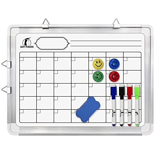 Whiteboard Kalender Set - Monatskalender Magnettafel 38x30cm mit 1 magnetischer Radierer, 4 Stifte und 4 Magnete - Klein Monatsplaner Pinnwand Abwischbar für Büro und Küche von Navy Penguin
