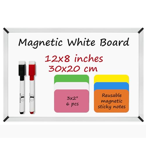 Whiteboard Pinnwand Set - Magnettafel/Korkwand 38x30cm mit 1 magnetischem Schwamm, 4 Stifte, 4 Magnete und 10 Reißnägel - Kleine Kombitafel White Board Korkpinnwand von Navy Penguin