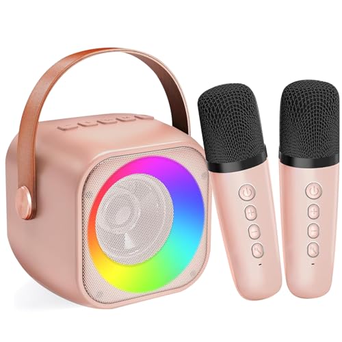 Karaoke-Maschine für Kinder und Erwachsene, tragbares Bluetooth-Mini-Karaoke-Mikrofon, singender Lautsprecher mit 2 kabellosen Mikrofonen und Licht, Spielzeug für alle Smartphones, Geburtstag, von Nawchedo
