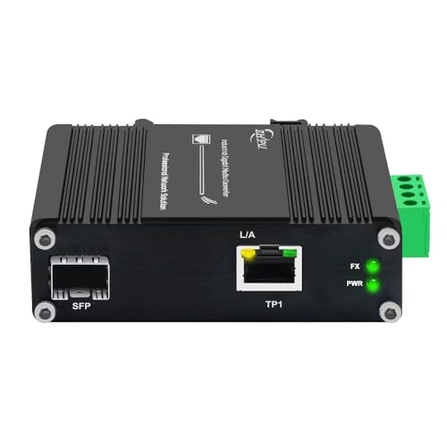 Ndarepoo Kompakter Mini-Medienkonverter in Industriequalität mit 1 Port Gigabit 10/100/1000 Mbps Ethernet und 1 SFP-Port DIN-Schiene/Wandmontage, 12 ~ 48 V DC Eingang, robuste extreme Temperaturen von Ndarepoo