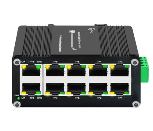 Ndarepoo Mini Industrial Gigabit-Ethernet-Switch mit 10 Anschlüssen, gehärtet, RJ45, 10/100/1000 Mbps, DIN-Schienenmontage, 12 ~ 48 V DC von Ndarepoo