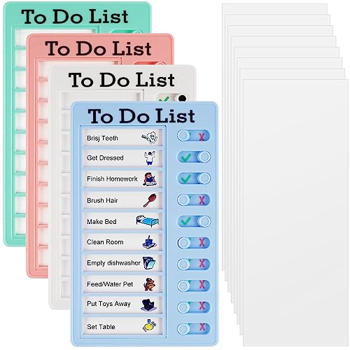 4 Stück Memo Checklist Boards, To Do List Checklist Board, Tafel Chore Chart mit 8 Trocken Löschen Papier, Tragbare Memoboards Chore Chart, To Do List für Kinder Lernplanung Zeitplan von Necdeol