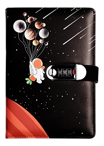 NectaRoy A5 Lockable Diary, PU Leather Password Notebook(Universe Planet Astronaute), Secret Travel Journal with Lock for Office School Supplies Student Stationery Birthday Gift, 210x145mm von NectaRoy