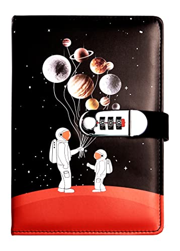 NectaRoy A5 Lockable Diary, PU Leather Password Notebook(Universe Planet Astronaute), Secret Travel Journal with Lock for Office School Supplies Student Stationery Birthday Gift, 210x145mm von NectaRoy