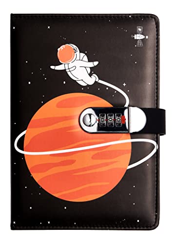 NectaRoy A5 Lockable Diary, PU Leather Password Notebook(Universe Planet Astronaute), Secret Travel Journal with Lock for Office School Supplies Student Stationery Birthday Gift, 210x145mm von NectaRoy