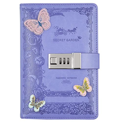 NectaRoy Lockable Diary, PU Leather Password Notebook Agenda(Butterfly decor), A5 Secret Travel Journal with Lock for Office School Supplies Student Stationery Birthday Gift, 200x135mm von NectaRoy