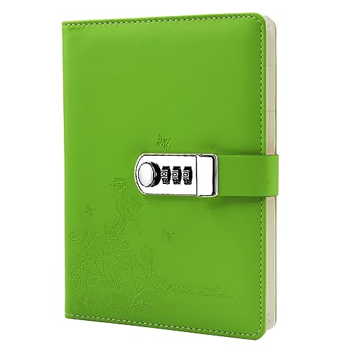 NectaRoy PU Leder Zahlenschloss Tagebuch Schreiben Notebook Planer Organizer, Schmetterling und Blumenmuster Passwort Tagebuch Notizblock mit Stift halter, 210x145mm von NectaRoy