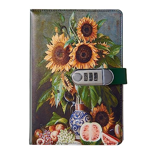 NectaRoy Vintage Notebook with Lock, A5 Lockable Diary(Oil Painting Flowers Style), Retro Travel Journal, Secret Girl Notebook, Daily Notepad for Office School Supplies Student Stationery von NectaRoy