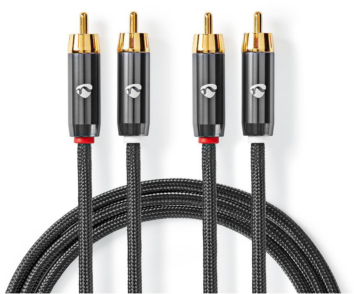 CATB24200GY50 Stereo-Audiokabel 2x Cinch-Stecker>2x Cinch-Stecker (5m) stahlgrau von Nedis