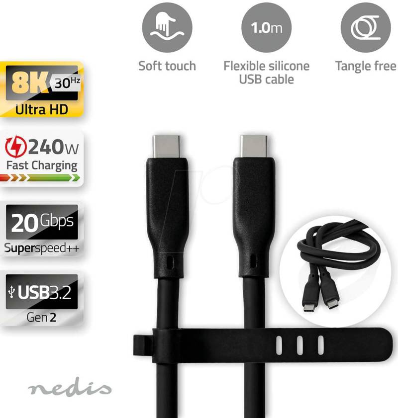 N CCGB64810BK10 - USB 20 Gb/s Kabel, C-Stecker > C Stecker, 1 m, schwarz von Nedis