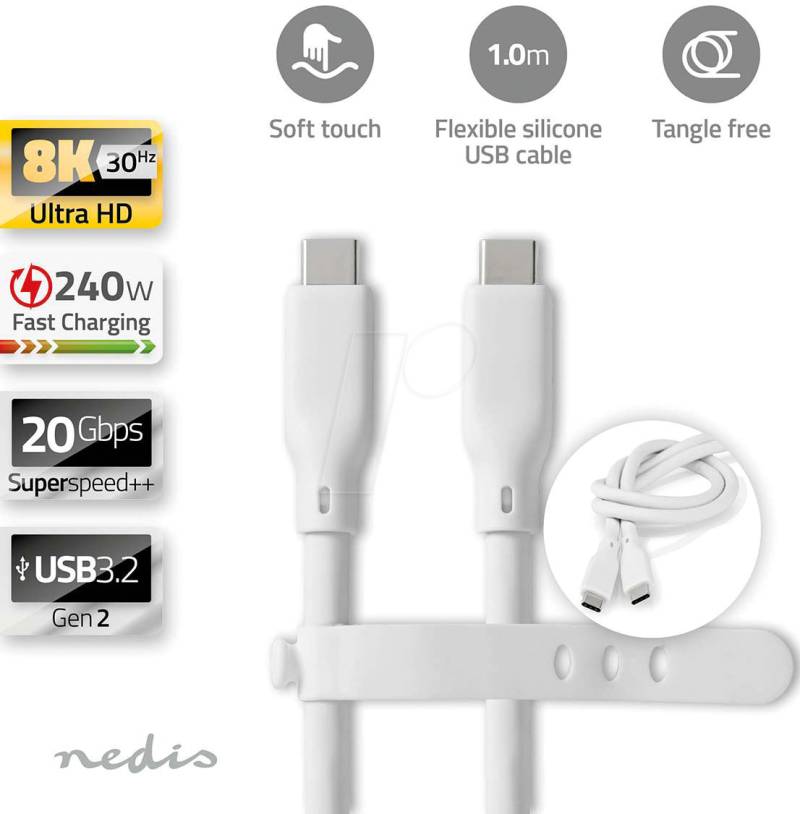 N CCGB64810WT10 - USB 20 Gb/s Kabel, C-Stecker > C Stecker, 1 m, weiß von Nedis