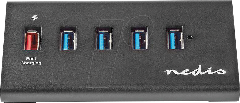N UHUBUP3510BK - USB 3.0 Hub, 5 Port, QC3.0, 5x USB von Nedis