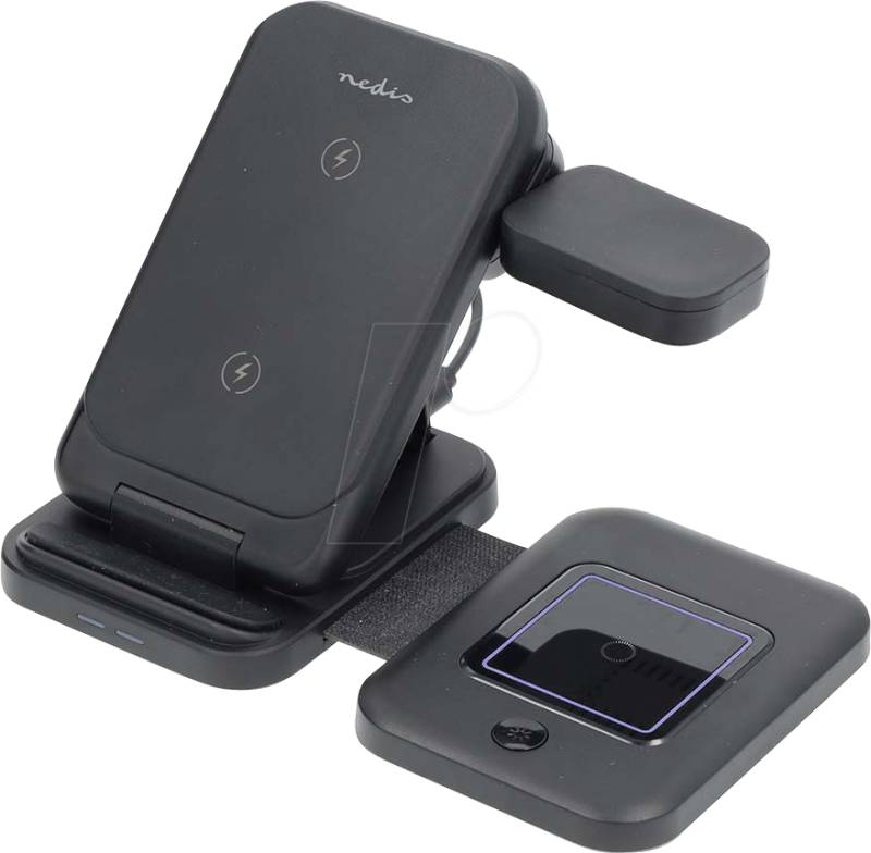 N WDCHAQ15W110BK - Qi-Ladegerät, 15 W, Induktion, 3 in 1, schwarz von Nedis