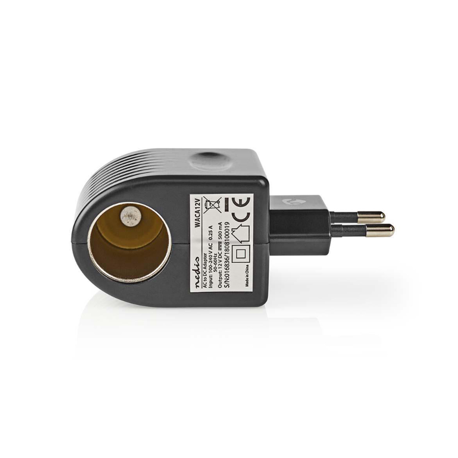 Nedis Steckdosen Adapter Euro / Typ C (CEE 7/16) - 100 - 240 V AC 50/60 Hz, 12 V DC, 6 W, Netzstromversorgung, 0.3 A, schwarz, Kunststoff von Nedis