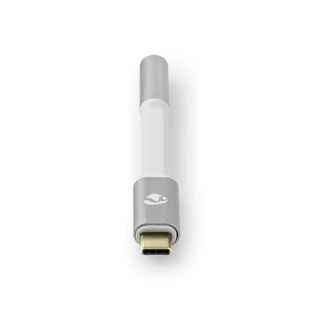 Nedis USB-Adapter | USB 2.0 | USB-C™ Stecker | 3.5 mm Buchse | 0.08 m | rund | Vergoldet | Geflochten / Nylon | Silber / Weiss | Verpackung mit Sichtf von Nedis