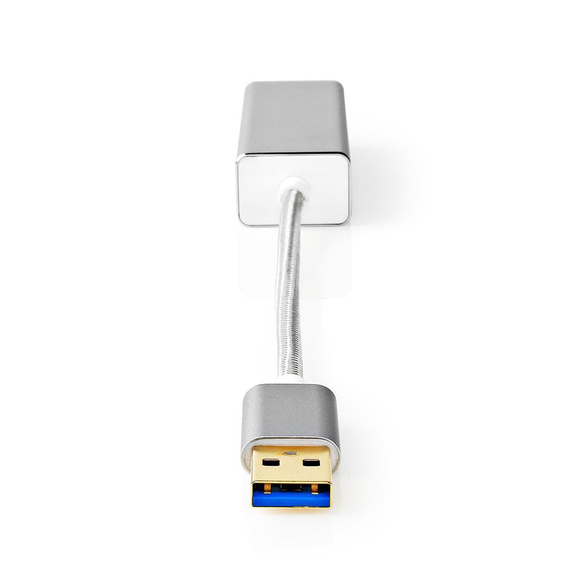 Nedis USB-Adapter | USB 3.2 Gen 1 | USB-A Stecker | RJ45 Buchse 1 Gbps | 0.20 m | rund | Vergoldet | Geflochten / Nylon | Silber | Verpackung mit Sich von Nedis