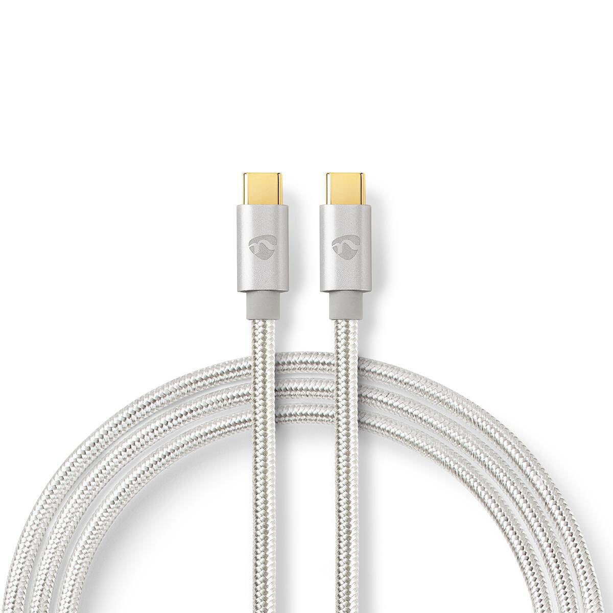 Nedis USB-Kabel | USB 2.0 | USB-C™ Stecker | USB-C™ Stecker | 480 Mbps | Vergoldet | 1.00 m | rund | Geflochten / Nylon | Silber | Verpackung mit Sich von Nedis