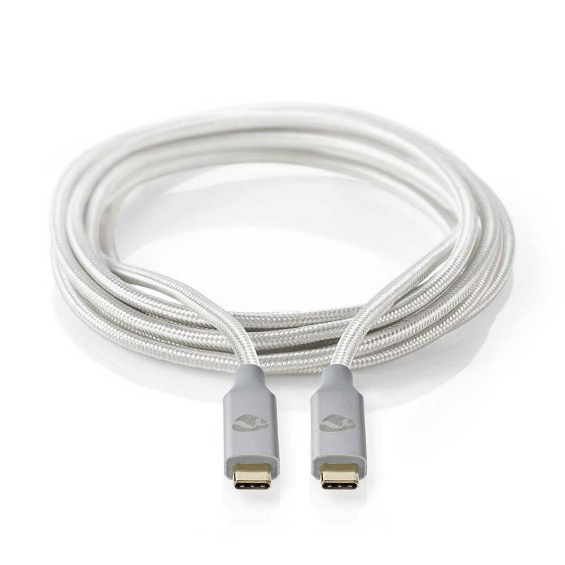 Nedis USB-Kabel | USB 3.2 Gen 2x2 | USB-C™ Stecker | 4K@60Hz | 20 Gbps | Vergoldet | 2.00 m | rund | Geflochten / Nylon | Silber | Verpackung mit Sich von Nedis