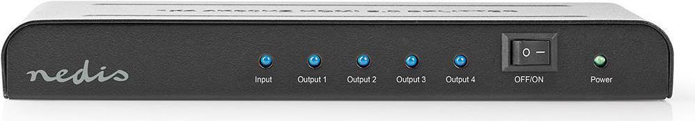 Nedis VSPL3474AT. Video Porttyp: HDMI, Teilnehmerausgang: 4x HDMI. Produktfarbe: Schwarz, HD-Typ: 4K Ultra HD, Maximale Bildwiederholrate: 60 Hz. Eingangsstrom: 2 A, Stromverbrauch (Standardbetrieb): 10 W, Stromverbrauch (Standby): 4 W. Breite: 67 mm, Tiefe: 178 mm, Höhe: 21,2 mm. Menge pro Packung: 1 Stück(e) (VSPL3474AT) von Nedis